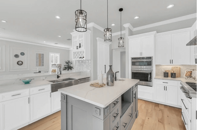 kitchen with island and pendant lights