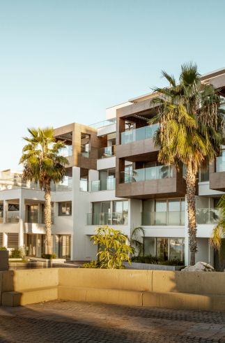 Apartment buildings in FLorida with palm trees