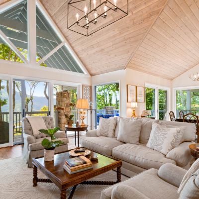 luxury living room with high ceilings