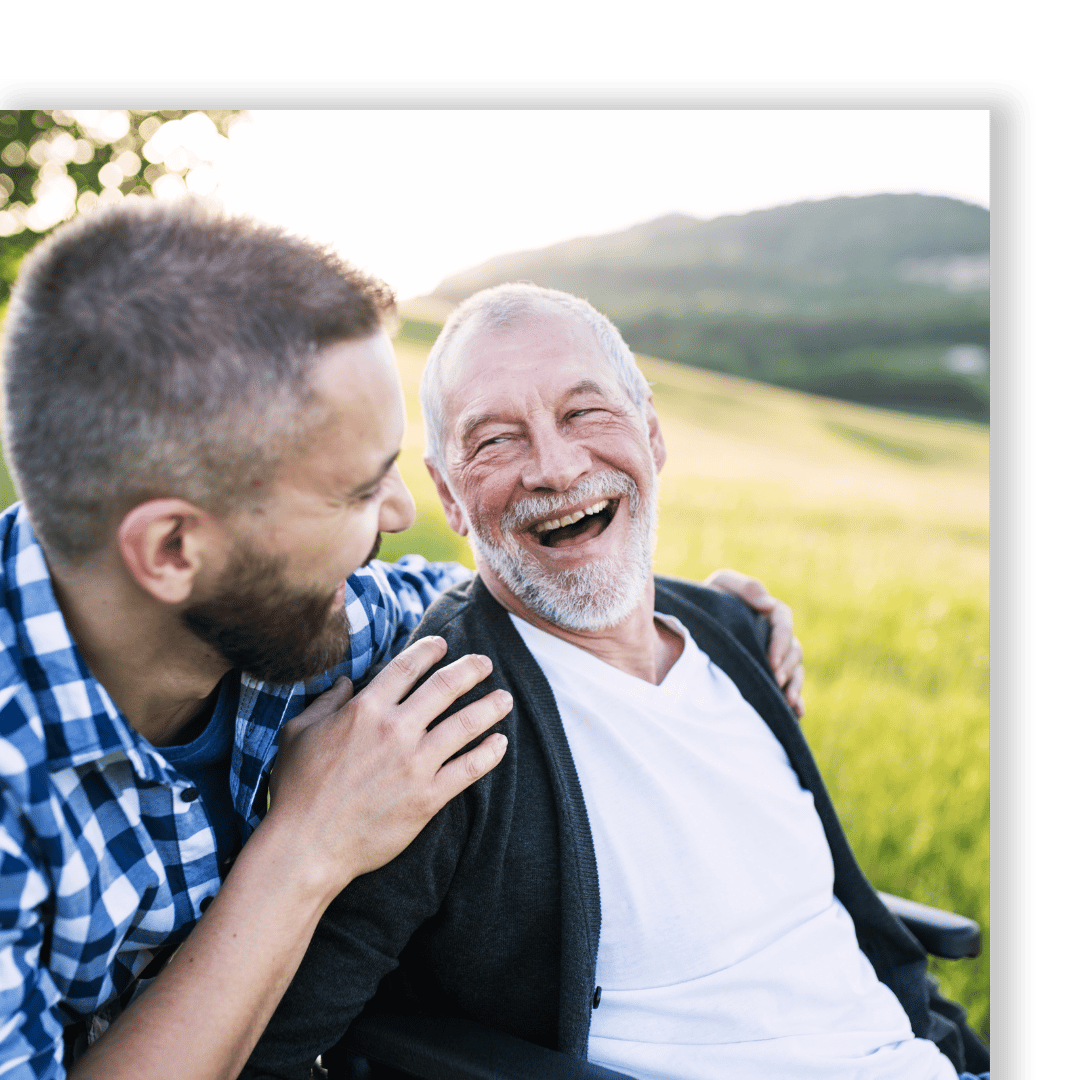 older man looking over his shoulder and smiling