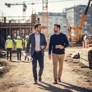 A business professional and an investor on a construction site