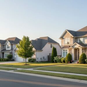 Upscale, quiet residential street with large, well-maintained single-family homes.