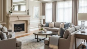 Upscale common living room in a modern senior residence with comfortable seating and elegant interior design.